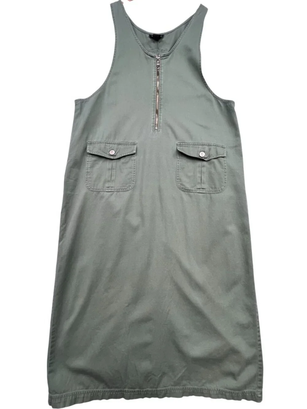 Baccini Women's Zip Up Cargo Midi Dress Sleeveless Size 16W Olive Green Pockets